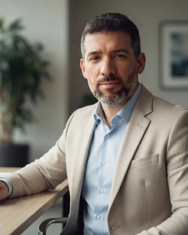 Misael Holanda, fundador e CEO da New Ledger, sentado à mesa de trabalho.